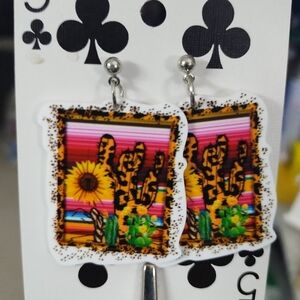 Colorful Sunflower Cactus Earrings